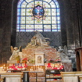 Stained glass window with Christ on the cross